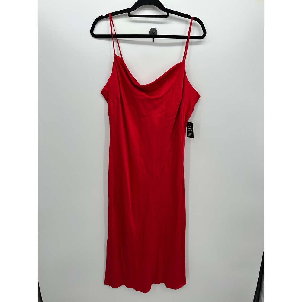 Express Red Satin Cowl Neck Midi Slip Dress XL Sleeveless Side Slit Sexy Date